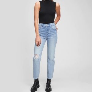 Gap high rise destructed straight cheeky jeans